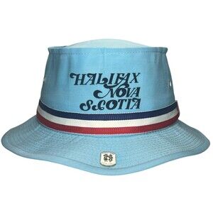 Vtg Halifax Nova Scotia Bucket Hat W/ Cabot Trail Pin Canada CA 1980s Fishing